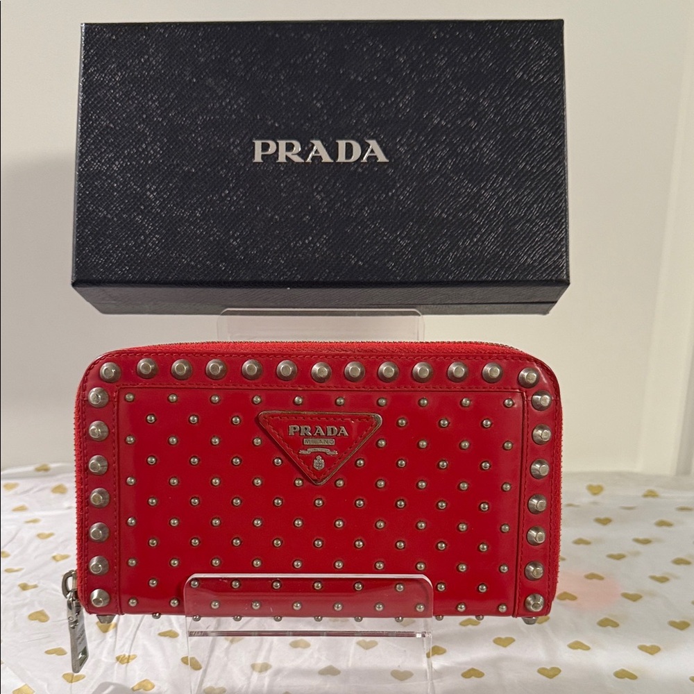 Prada Scarlet Wallet with Metallic Accents